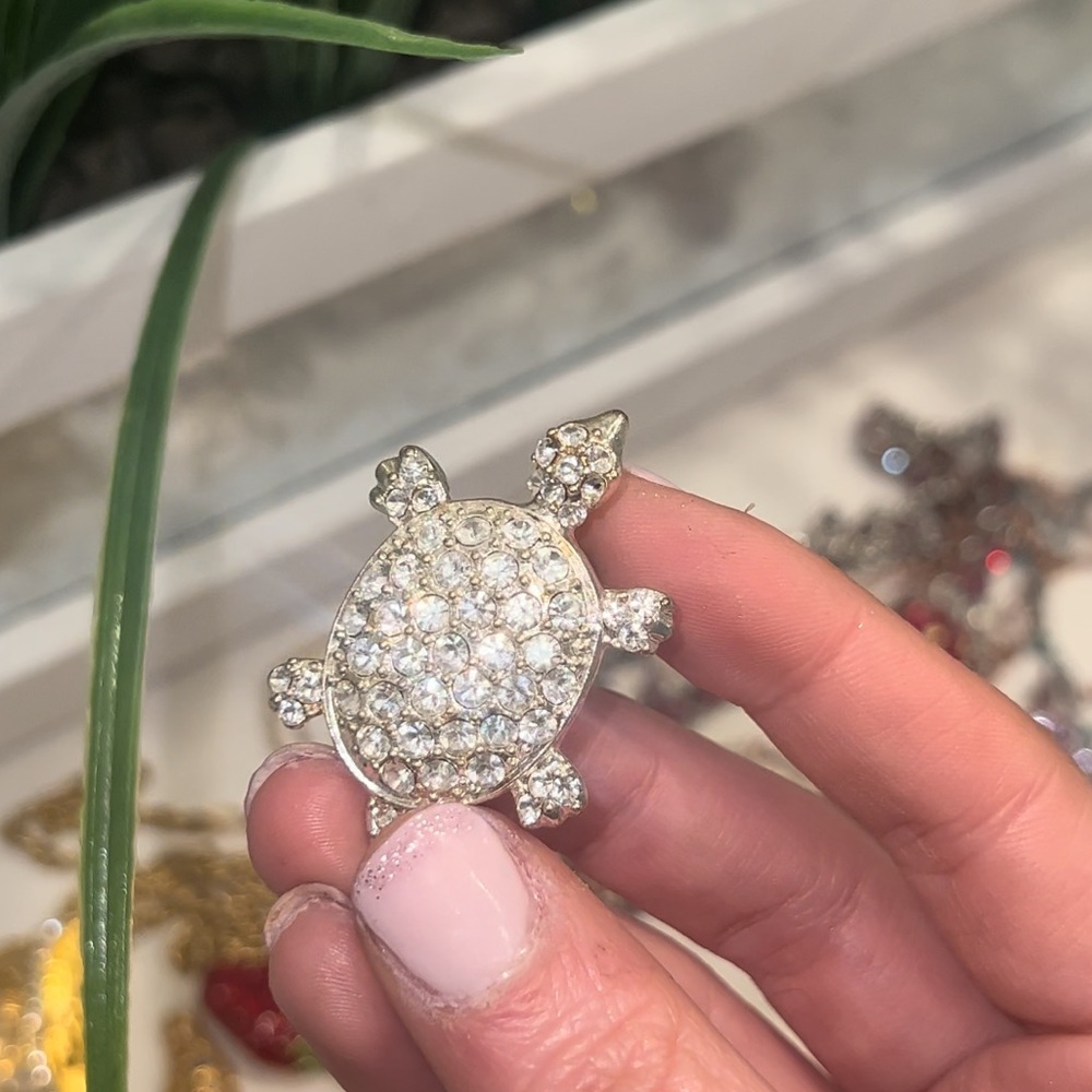 Rhinestone Turtle Brooch • Edwardian Style •